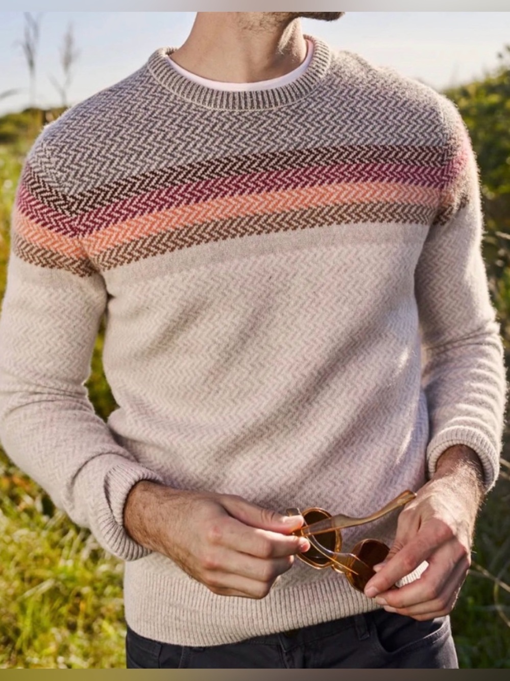 Faherty Donegal Ombre Crewneck Desert Sunset Ombré Herringbone Knit Sweater